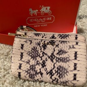 Leather Snake Print Coach Wristlet in Blush